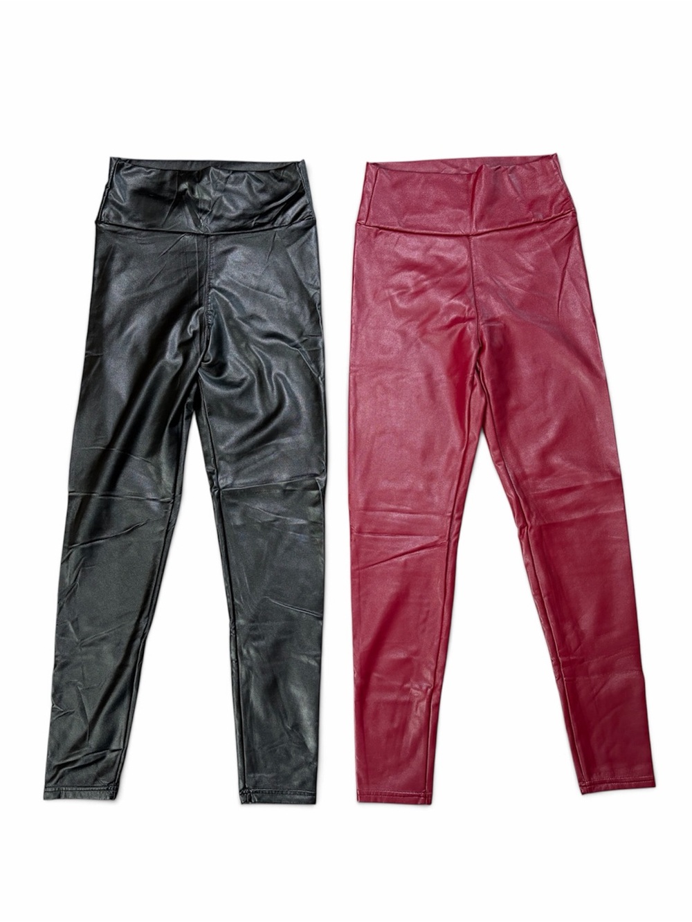 TAGOO Women's XS Faux Leather Leggings 2-Pair Lot Black Burgundy High Waist